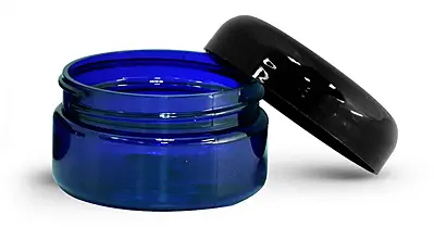2 oz Blue PET Heavy Wall Jars w/ Black Dome Caps