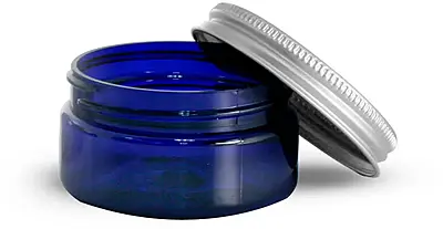 2 oz Blue PET Heavy Wall Jars w/ Aluminum Lined Caps