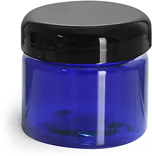 1/2 oz Plastic Jars, Blue PET Straight Sided Jars w/ Black Dome Lined Caps