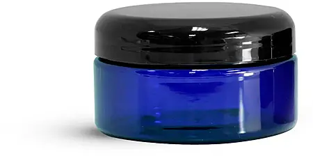 8 oz Blue PET Heavy Wall Jars w/ Black Dome Caps