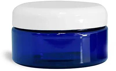 8 oz Blue PET Heavy Wall Jars w/ White Dome Caps