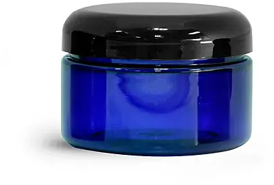 4 oz Blue PET Heavy Wall Jars w/ Black Dome Caps