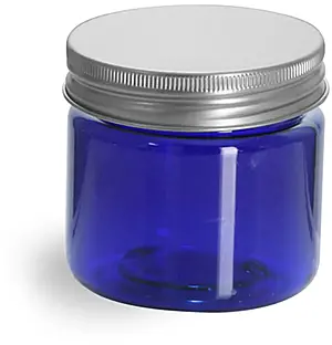1 oz Blue PET Straight Sided Jars w/ Lined Aluminum Caps