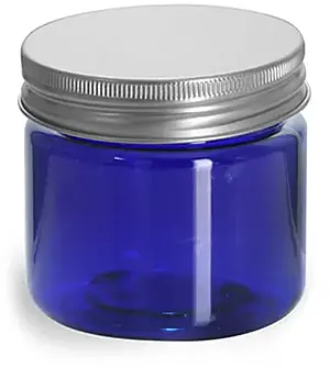2 oz Blue PET Straight Sided Jars w/ Lined Aluminum Caps