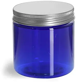 4 oz Blue PET Straight Sided Jars w/ Lined Aluminum Caps