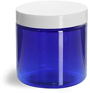 4 oz Blue PET Straight Sided Jars w/ White Smooth Plastic Lined Caps