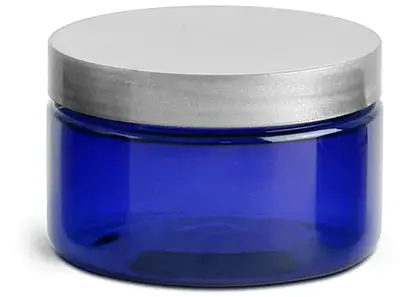 4 oz Blue PET Heavy Wall Jars w/ Silver Smooth PE Lined Caps