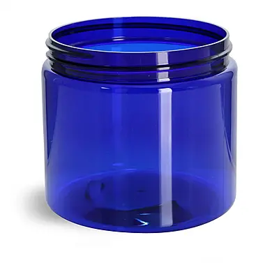 16 oz PET Plastic Jars, Blue Straight Sided Jars (Bulk), Caps Not Included