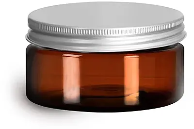 8 oz Amber PET Heavy Wall Jars w/ Lined Aluminum Caps