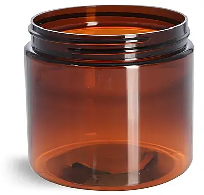 16 oz Amber PET Straight Sided Jars (Bulk), Caps Not Included