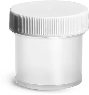 1 oz Natural Polypropylene Jars w/ White Unlined Screw Caps