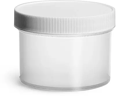8 oz Natural Polypropylene Jars w/ White Unlined Screw Caps