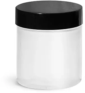 2.25 oz Plastic Jars, Natural Polypropylene Jars w/ Smooth Black PE Lined Caps