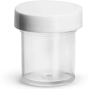 1/2 oz Plastic Jars, Natural Polypropylene Jars w/ Smooth White PE Lined Caps
