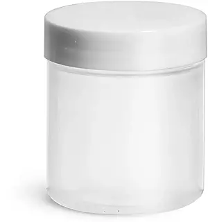 2.25 oz Plastic Jars, Natural Polypropylene Jars w/ Smooth White PE Lined Caps