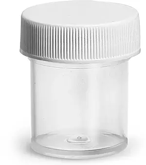 1/2 oz Plastic Jars, Natural Polypropylene Jars w/ Ribbed White PE Lined Caps