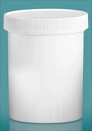 8 oz White Polypropylene Jars w/ Unlined Screw Caps, Tall Style