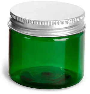 2 oz Green PET Straight Sided Jars w/ F217 Lined Aluminum Caps