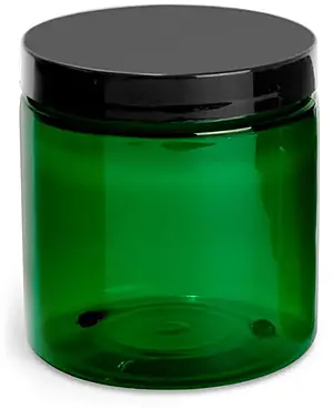 8 oz Green PET Jars w/ Black Smooth Lined Caps