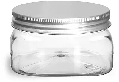 4 oz Clear PET Square Jars w/ Lined Aluminum Caps