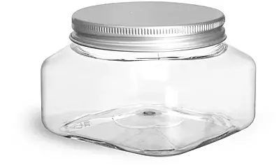 8 oz Clear PET Square Jars w/ Lined Aluminum Caps