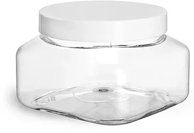 8 oz Clear PET Square Jars w/ White Smooth PE Lined Caps