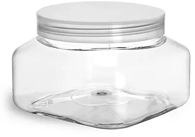 16 oz Clear PET Square Jars w/ Natural Unlined Caps