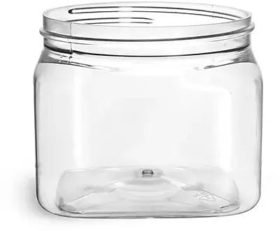 16 oz Clear PET Square Jars (Bulk), Caps Not Included