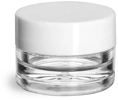 1/8 oz Clear Styrene Thick Wall Jars w/ White Smooth Plastic Lined Caps