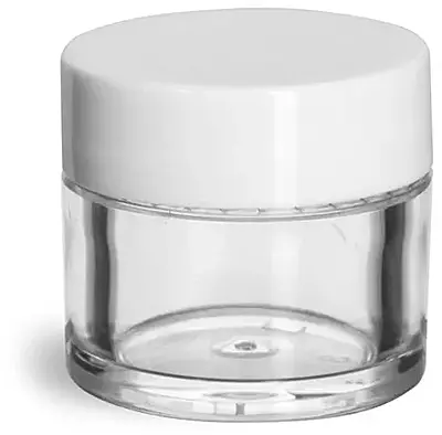 1/4 oz Clear Styrene Thick Wall Jars w/ White Smooth Plastic Lined Caps