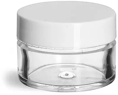 1/2 oz Clear Styrene Thick Wall Jars w/ White Smooth Plastic Lined Caps