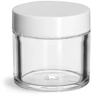 1 oz Clear Styrene Thick Wall Jars w/ White Smooth Plastic Lined Caps