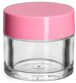 1/4 oz Clear Styrene Plastic Jars w/ Pink Smooth Plastic Lined Caps
