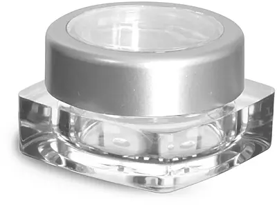 5 ml Clear Styrene Square Jars w/ Silver Cap and Clear Window