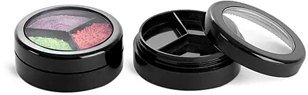 10 ml Black Plastic Jars with 3 Dividers & Black Window Lids