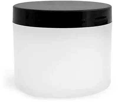 4 oz Frosted Natural Thick Wall Polypropylene Jars w/ Black Smooth Plastic Cap