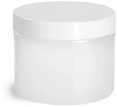 2 oz Frosted Natural Thick Wall Polypropylene Jars w/ White Smooth Plastic Lined Caps
