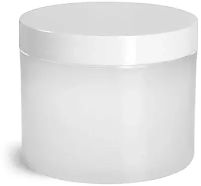 4 oz Frosted Natural Thick Wall Polypropylene Jars w/ White Smooth Plastic Lined Caps