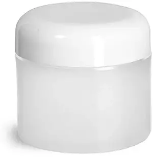 2 oz Plastic Jars, Frosted Natural Thick Wall Polypropylene Jars w/ White Lined Dome Caps
