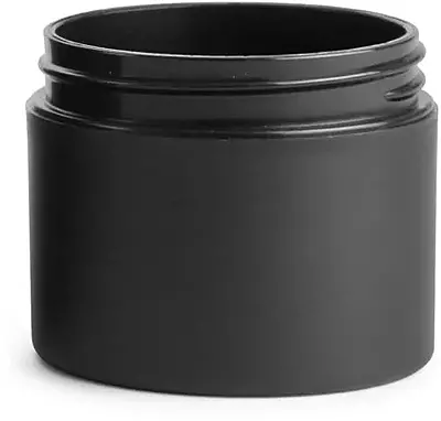 2 oz Frosted Black Polypropylene (PIR) Straight Sided Jars (Bulk), Caps NOT Included