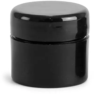1/4 oz Black Polypropylene Straight Sided Thick Wall Jars w/ Black Lined Dome Caps
