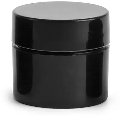 1/4 oz Black Polypropylene Straight Sided Thick Wall Jars w/ Black Smooth Lined Caps