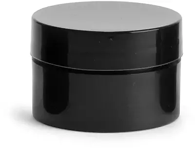 1/2 oz Black Polypropylene Straight Sided Thick Wall Jars w/ Black Smooth Lined Caps
