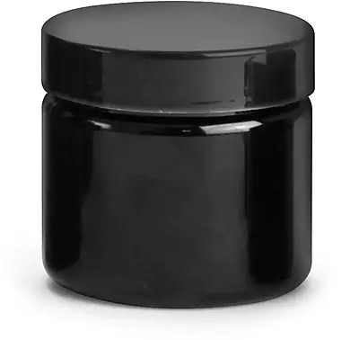 2 oz Black PET PCR Jars w/ Black Smooth PE Lined Caps