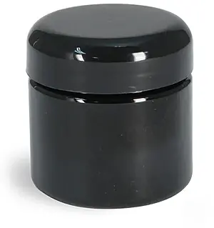 2 oz Plastic Jars, Black PET (PCR) Straight Sided Jars w/ Black Lined Dome Caps
