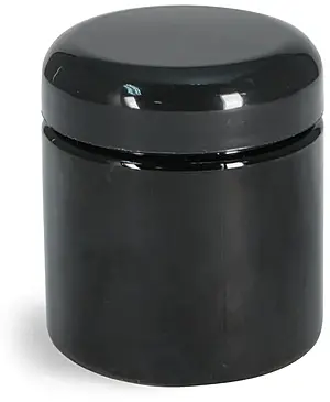 4 oz Plastic Jars, Black PET (PCR) Straight Sided Jars w/ Black Lined Dome Caps