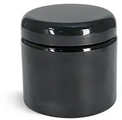 16 oz PET (PCR) Plastic Jars, Black Straight Sided Jars w/ Black Lined Dome Caps