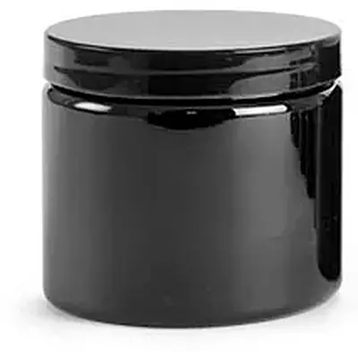 16 oz PET (PCR) Plastic Jars, Black Straight Sided Jars w/ Black PS22 Lined Caps