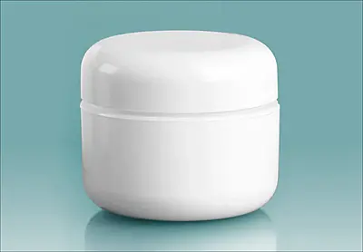 1 oz White Polypropylene Double Wall Radius Jars w/ White Lined Dome Caps