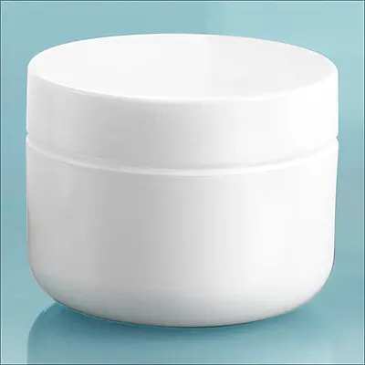1 oz White Polypropylene Double Wall Radius Jars w/ White Polypropylene Smooth PE Lined Caps
